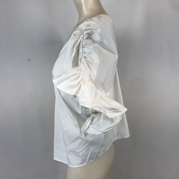 DOUBLE STANDARD CLOTHING -WOMEN'S 36 - WHITE SHORT RUFFLE SLEEVE V NECK TOP - Picture 4 of 6